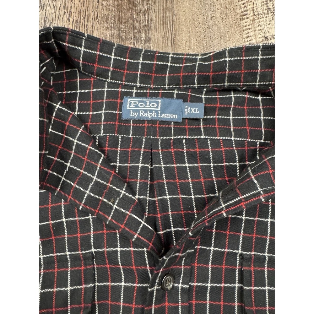 Polo Ralph Lauren Shirt Mens XL Black Red Plaid Button Up Flannel Flap Pockets - Picture 2 of 9